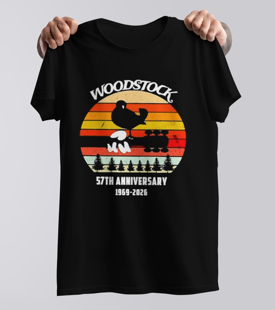 Woodstock 57th Anniversary 1969 2026 Bird Vintage Sunset Stripes T-Shirt