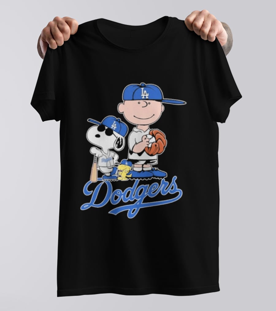 Los Angeles Dodgers Peanuts Snoopy Charlie Brown Woodstock Baseball Collaboration T-Shirt