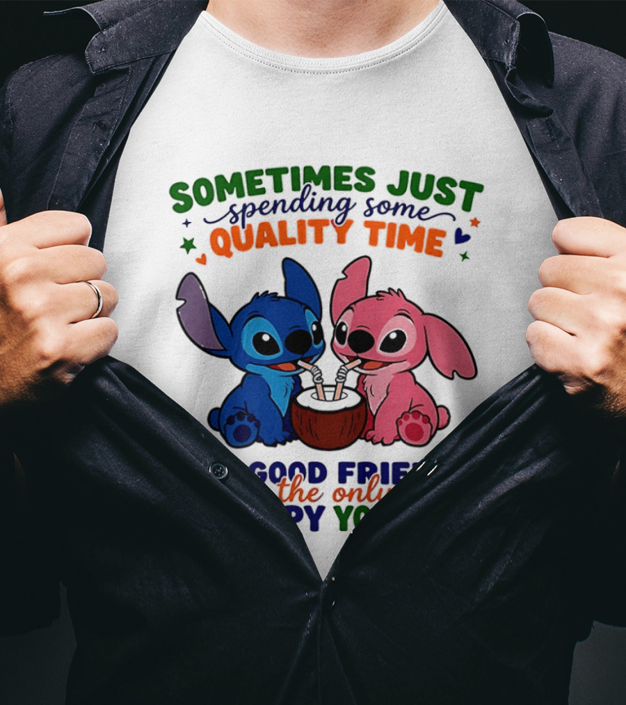 Sometimes Just Spending Some Quality Time With Good Friends Is The Only Therapy You Need Stitch And Angel T-Shirt