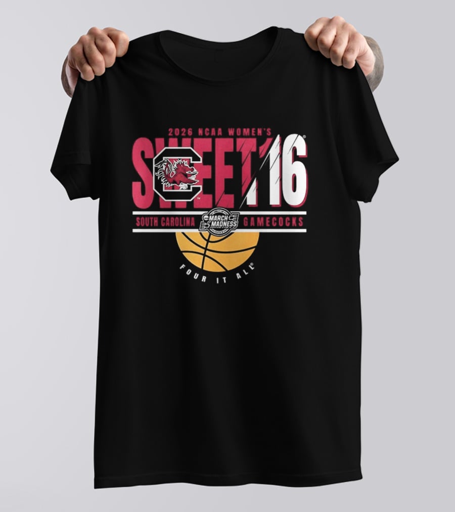 South Carolina Gamecocks NCAA Women's Basketball 2026 Sweet 16 Four It All Basketball T-Shirt