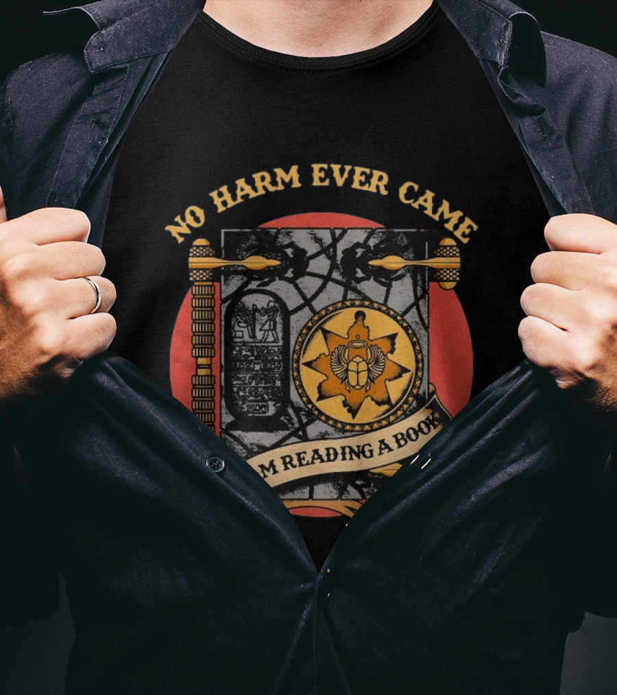 No Harm Ever Came From Reading A Book Egyptian Scarab Hieroglyphic Ancient T-Shirt