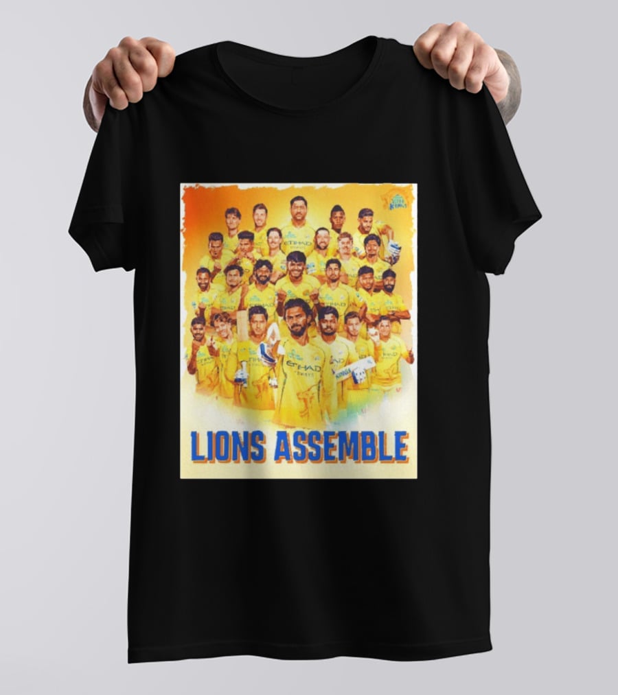 Raring To Roar Lions Assemble Chennai Super Kings Team Celebration T-Shirt