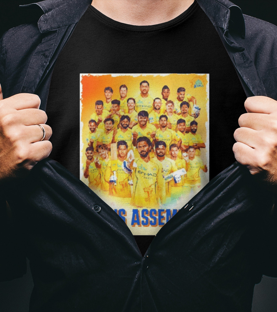 Raring To Roar Lions Assemble Chennai Super Kings Team Celebration T-Shirt