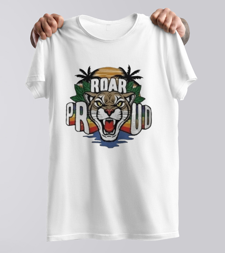 2026 Florida Panthers Roar Proud Pride Night Palm Trees Sunset T-Shirt