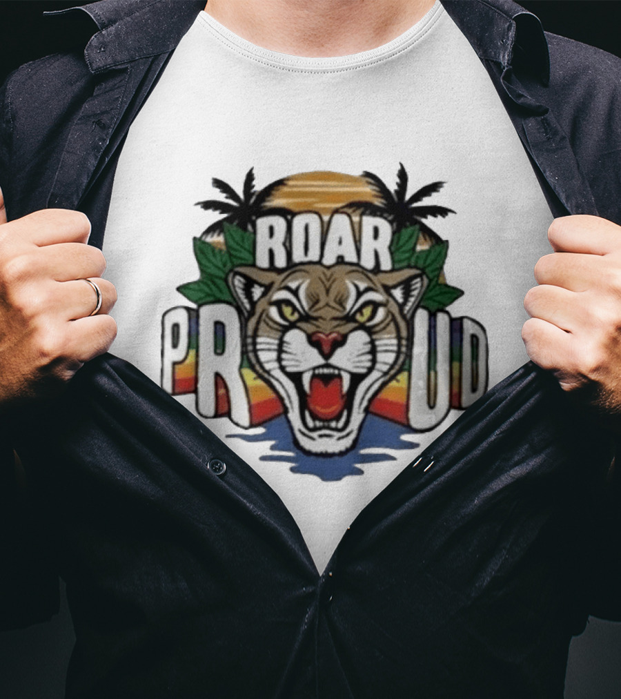 2026 Florida Panthers Roar Proud Pride Night Palm Trees Sunset T-Shirt