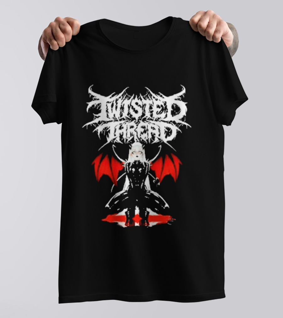 Twisted Thread Dark Angel Red Wings White T-Shirt