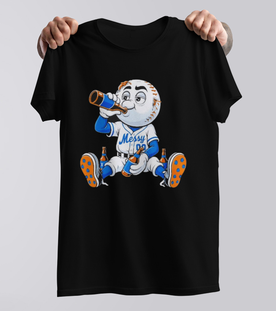 New York Mets Mr. Met Messy Drink Baseball T-Shirt