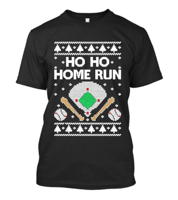 Tstars Ho Ho Home Run Ugly Christmas Baseball Festive Holiday T-Shirt