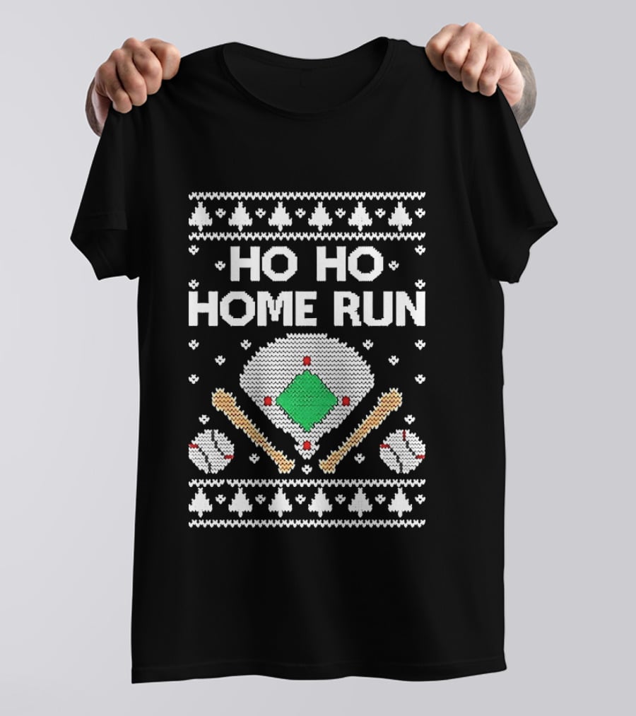 Tstars Ho Ho Home Run Ugly Christmas Baseball Festive Holiday T-Shirt