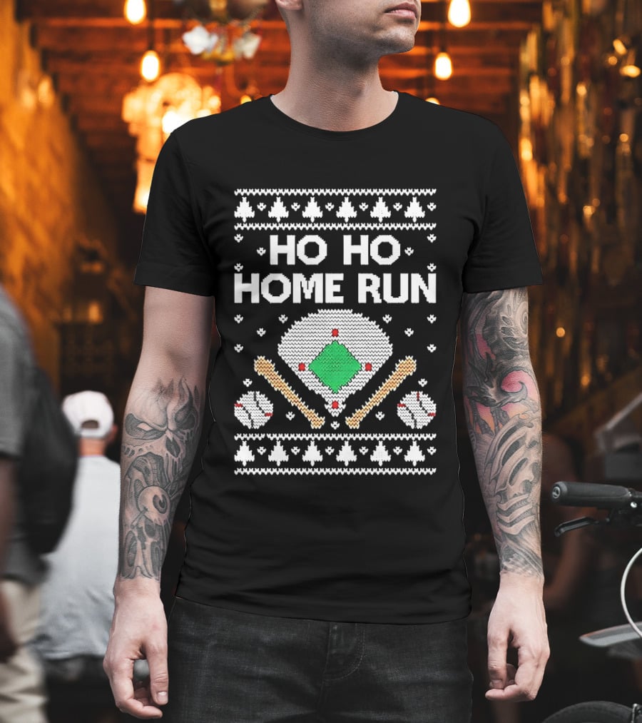 Tstars Ho Ho Home Run Ugly Christmas Baseball Festive Holiday T-Shirt