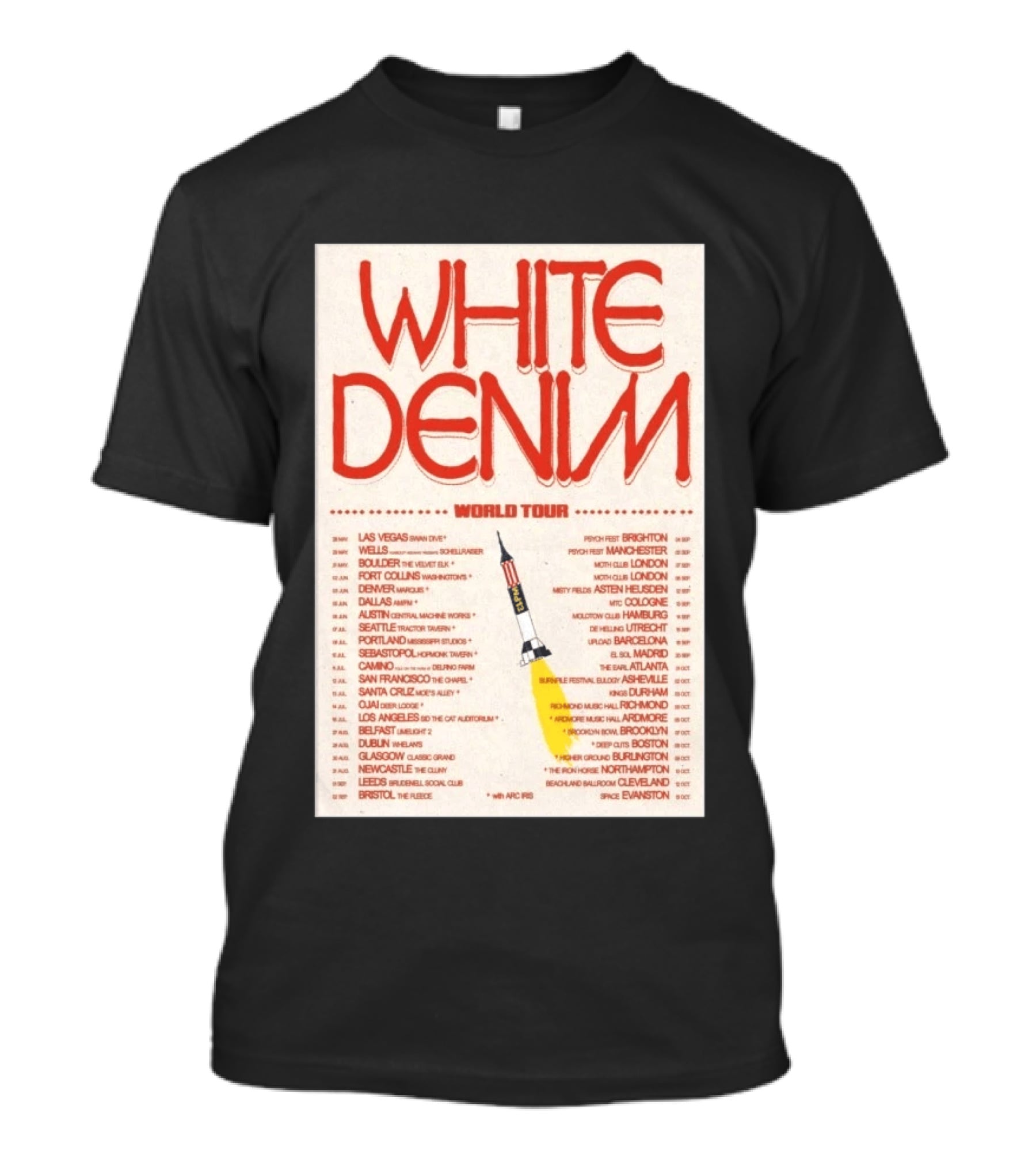 White Denim World Tour 2026 Concert With Tour Dates And Cities T-Shirt