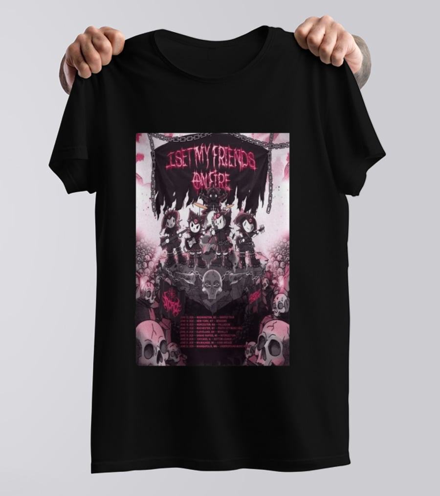 I Set My Friends On Fire Warped Tour 2026 Concert Tour Dates Skulls Chains T-Shirt