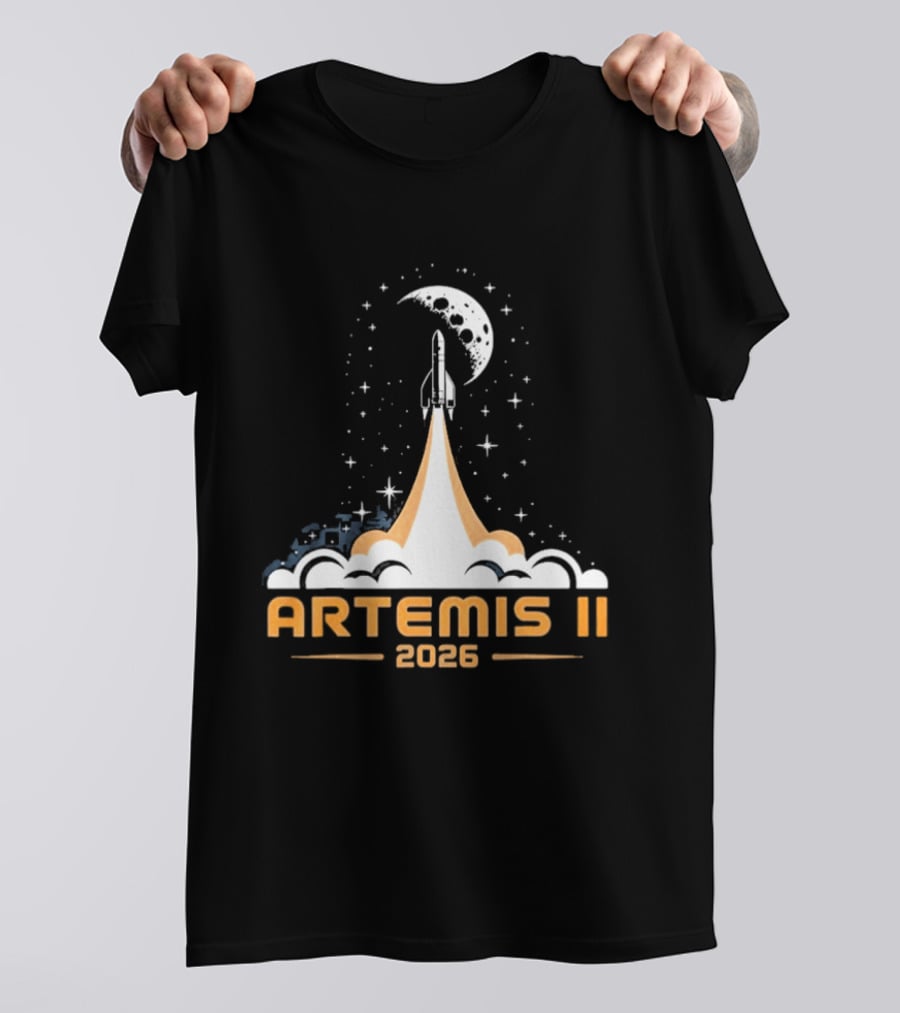 Artemis II 2026 Moon Rocket Launch With Stars And Moon T-Shirt