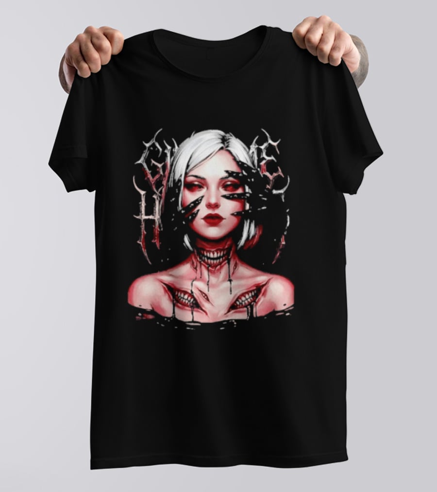 Dark Embrace Washed Creepy Pale Woman Fantasy Eyes T-Shirt
