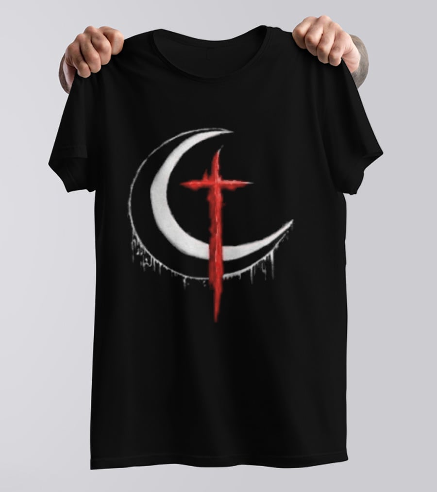 Doggie Deimos Blood Moon Dripping Red Crescent And Cross T-Shirt