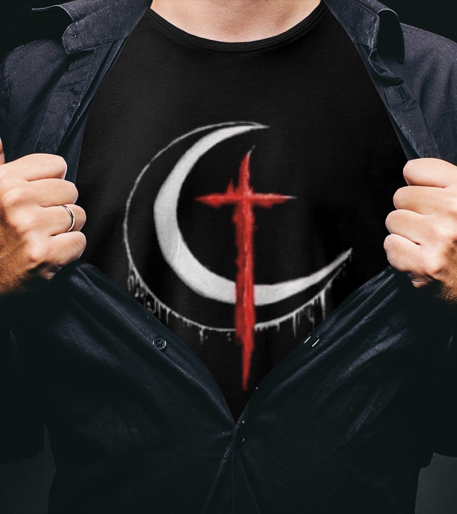 Doggie Deimos Blood Moon Dripping Red Crescent And Cross T-Shirt