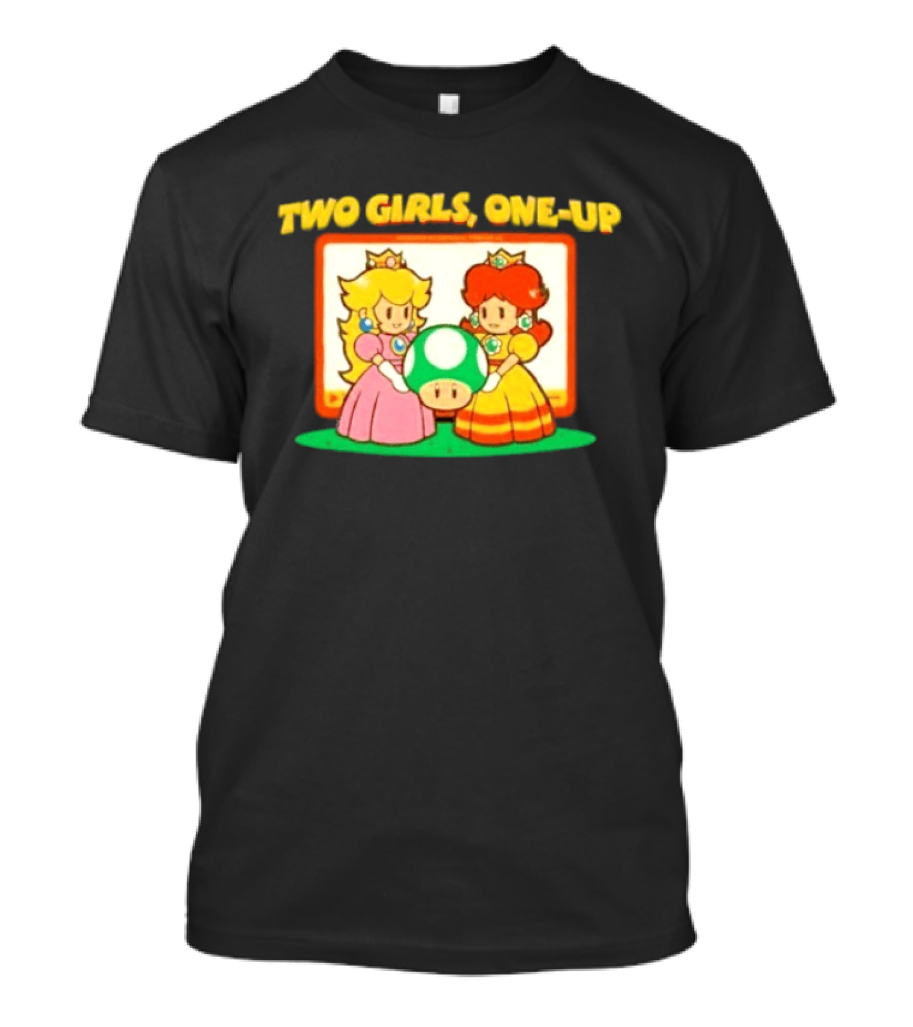 Two Girls One Up Mario Princess Peach Daisy 1 Up Mushroom T-Shirt