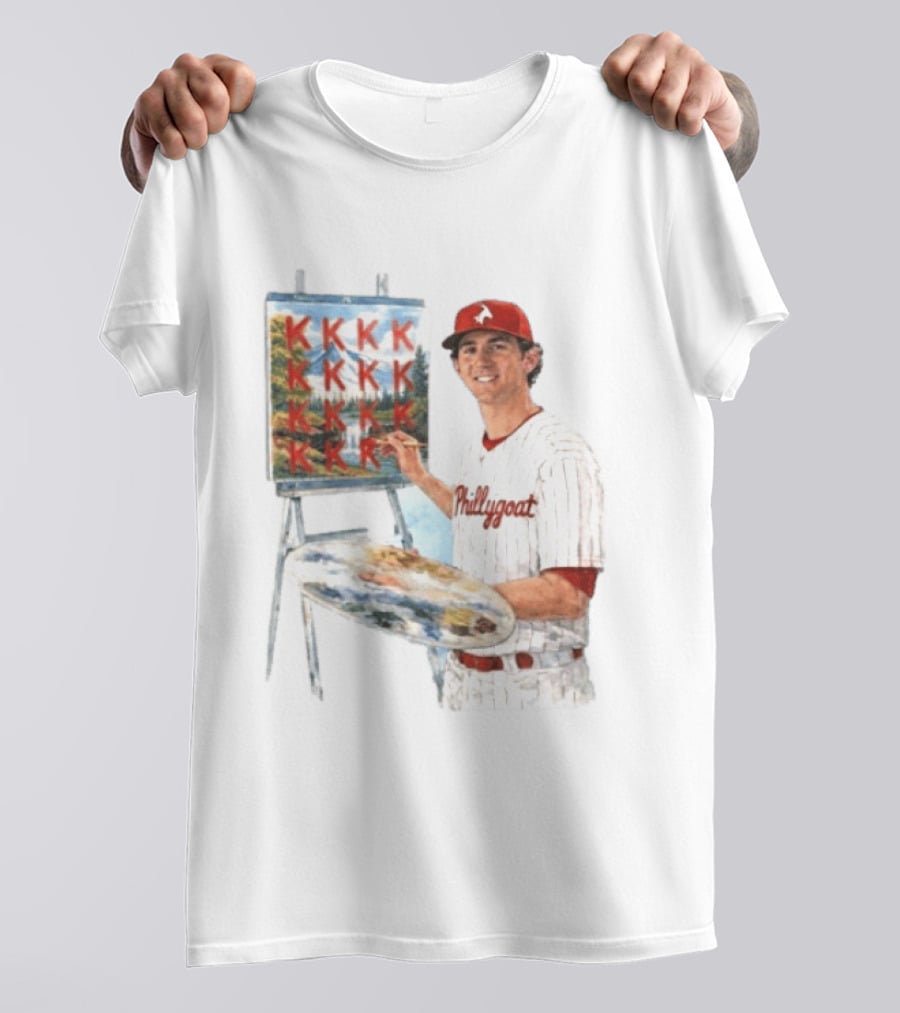 Andrew Painter Phillies Pitcher Painting Happy Little K's Phillygoat Baseball T-Shirt