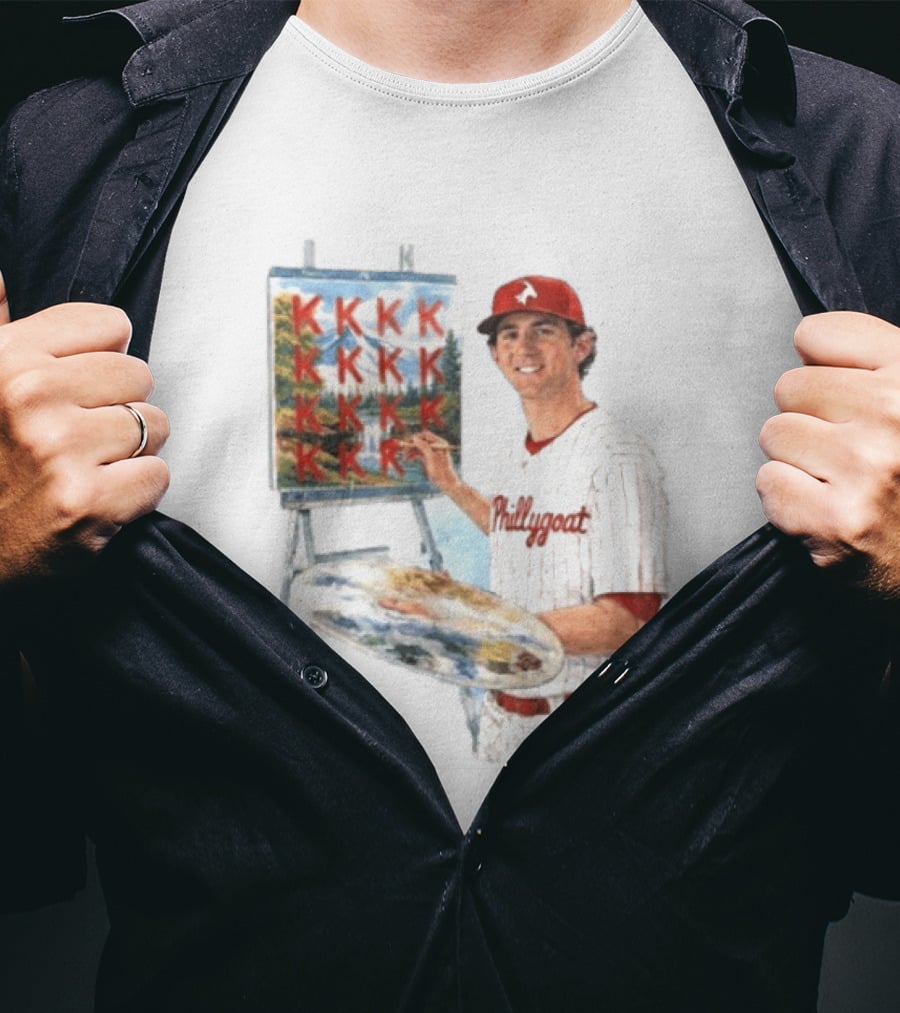 Andrew Painter Phillies Pitcher Painting Happy Little K's Phillygoat Baseball T-Shirt