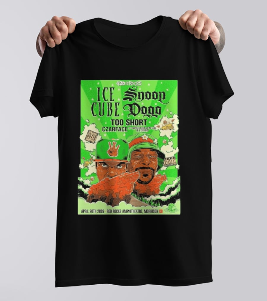 420 On The Rocks 2026 Ice Cube Snoop Dogg Too Short Czarface Red Rocks Amphitheatre Morrison Colorado April 20 T-Shirt