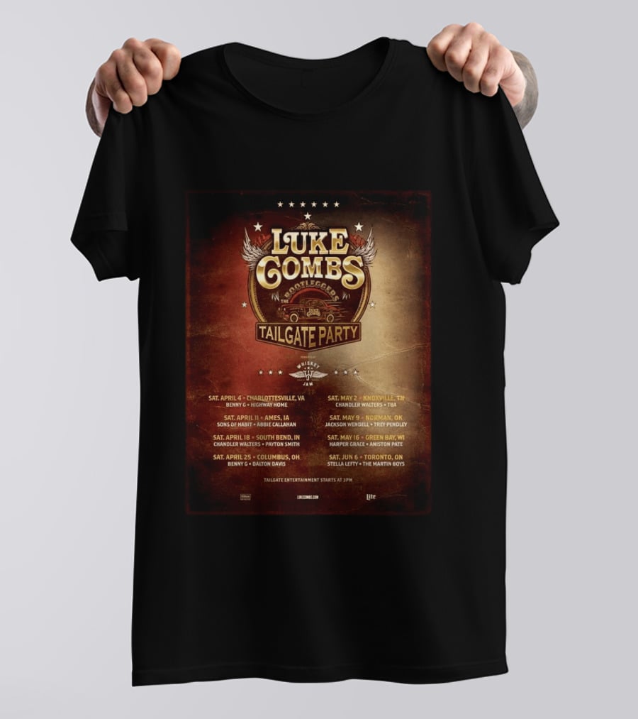 Luke Combs Bootleggers Tailgate Party 2026 My Kinda Saturday Night Tour City Dates Whiskey Jam T-Shirt