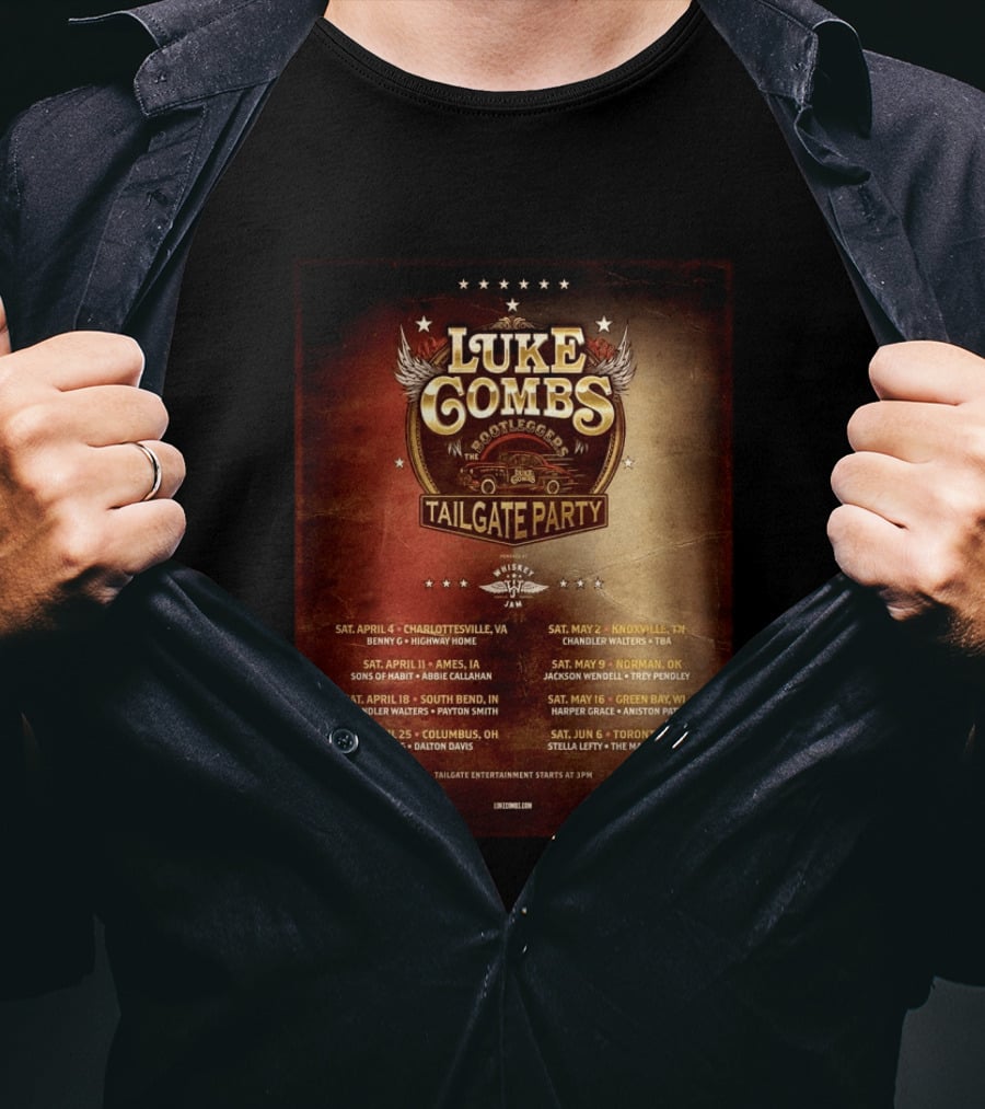 Luke Combs Bootleggers Tailgate Party 2026 My Kinda Saturday Night Tour City Dates Whiskey Jam T-Shirt