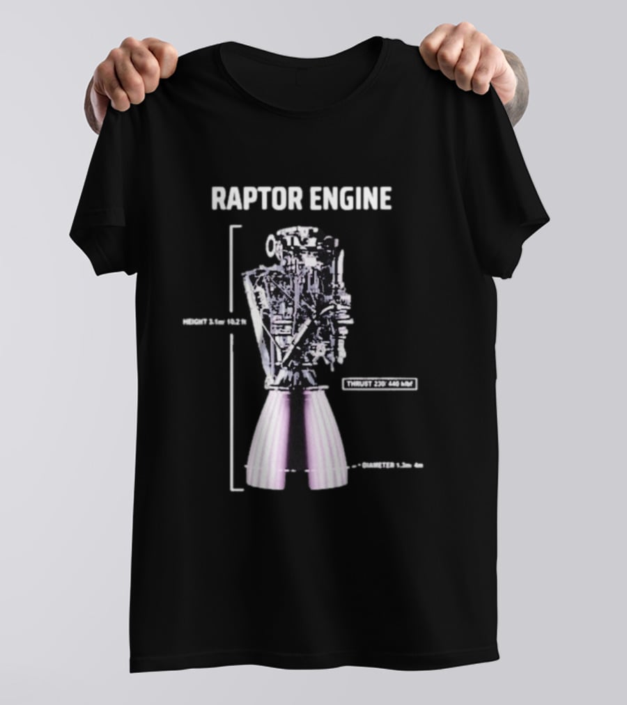 Raptor Engine Thrust 230 440 Klb Elon Musk T-Shirt