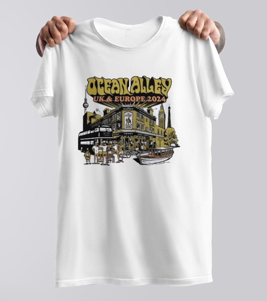Ocean Alley UK And Europe 2024 Tour Pocket Tavern Scene With Landmarks T-Shirt