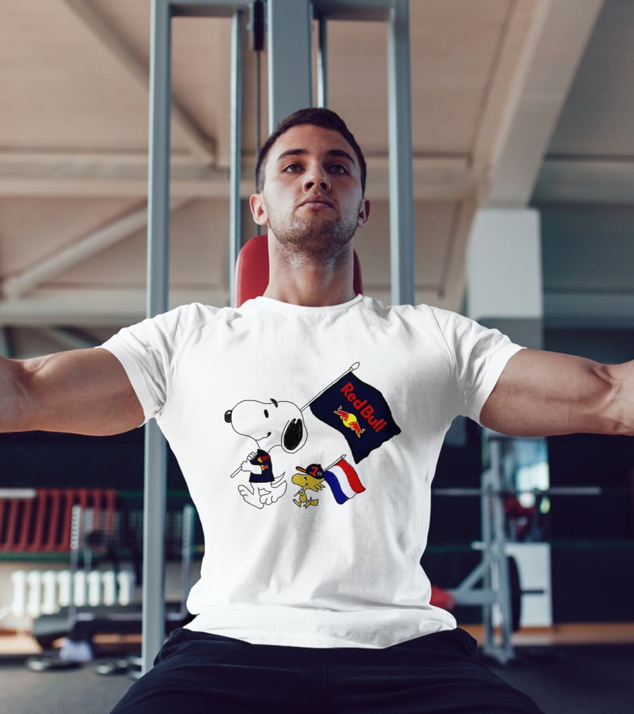Snoopy Woodstock Red Bull Racing F1 Flag Peanuts Character Collaboration T-Shirt