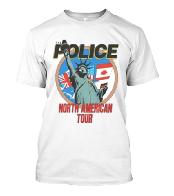 The Police 1983 North American Tour Lady Liberty UK Canada US Flags T-Shirt