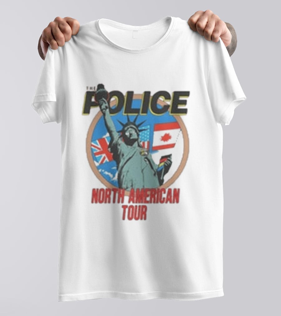 The Police 1983 North American Tour Lady Liberty UK Canada US Flags T-Shirt