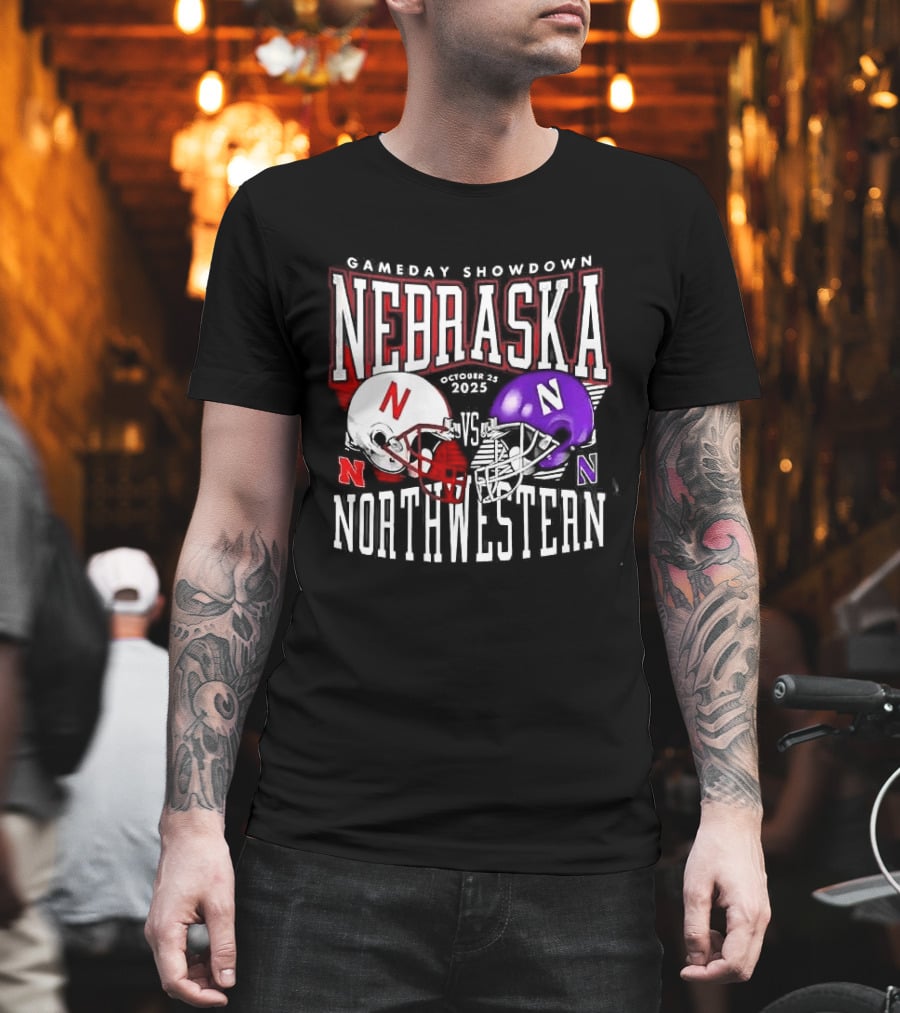 Nebraska Cornhuskers Northwestern Wildcats Gameday Showdown 2025 Helmet Matchup T-Shirt
