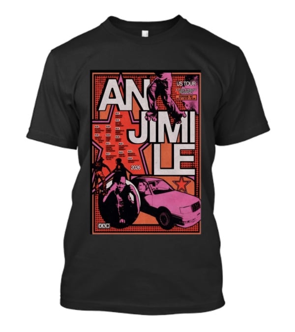Anjimile 2026 US Tour Fuzz And Needle Residency With Skater And Pink Car T-Shirt