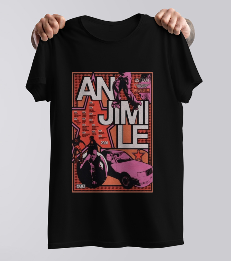 Anjimile 2026 US Tour Fuzz And Needle Residency With Skater And Pink Car T-Shirt