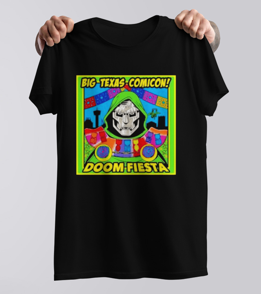 Big Texas Comicon Doom Fiesta Colorful Celebration With Iconic Mask T-Shirt