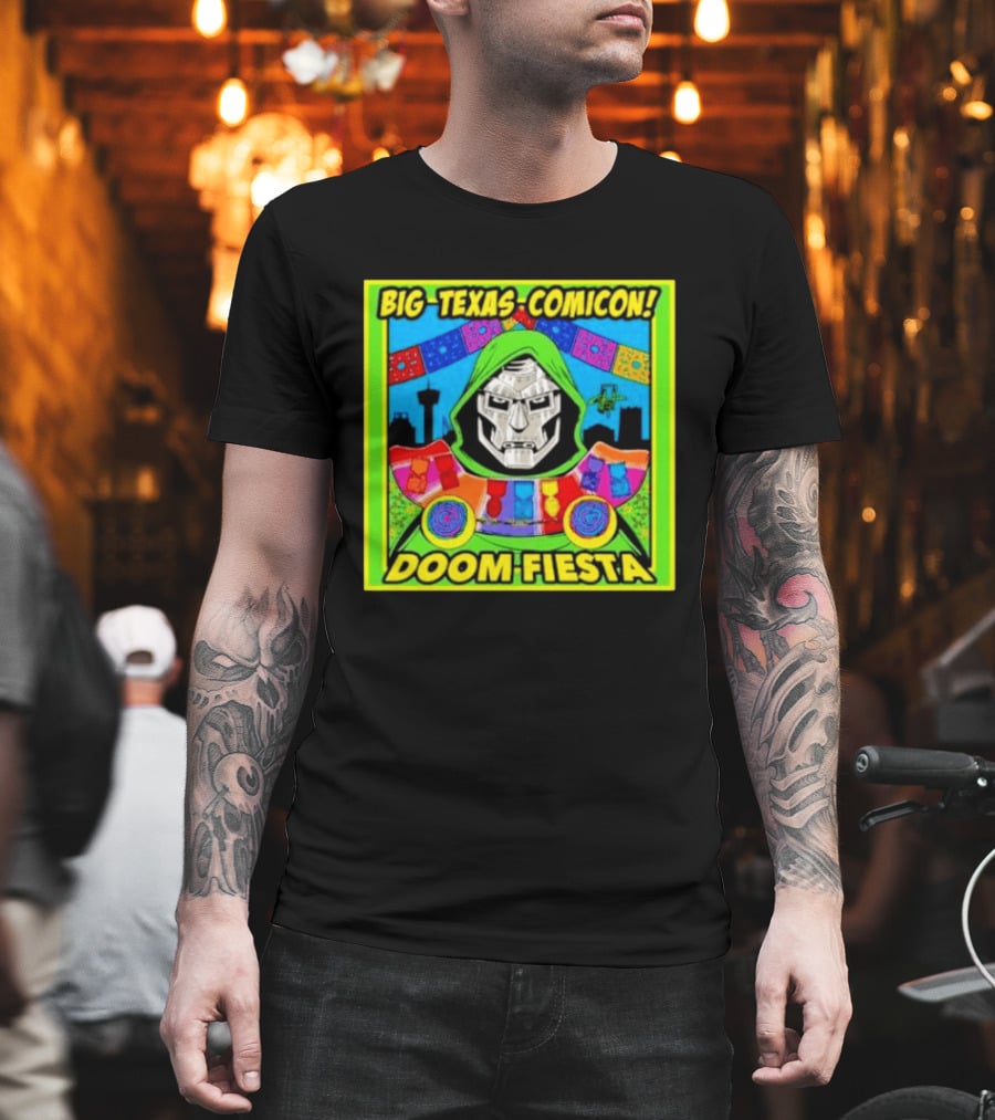 Big Texas Comicon Doom Fiesta Colorful Celebration With Iconic Mask T-Shirt