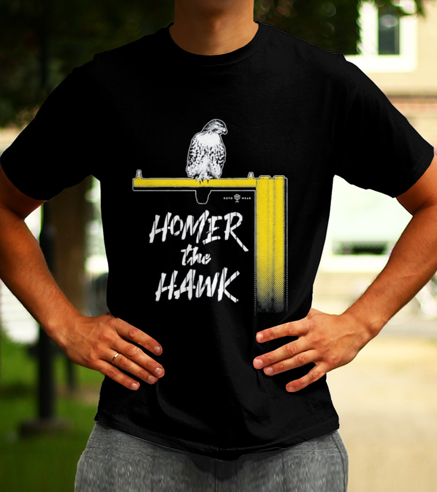 Homer The Hawk Perched On Yellow Crossbar T-Shirt