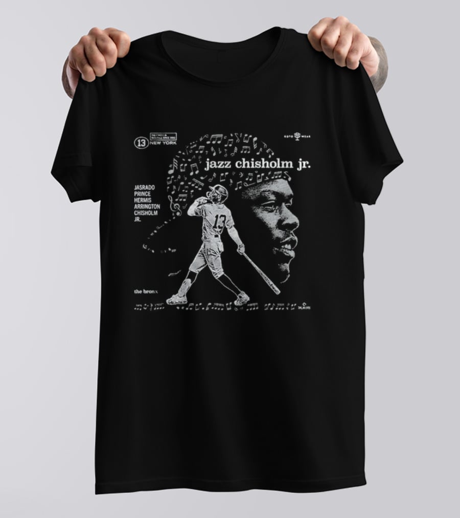 Jazz Chisholm Jr Smooth Jazz Baseball Player Portrait With Musical Notes T-Shirt