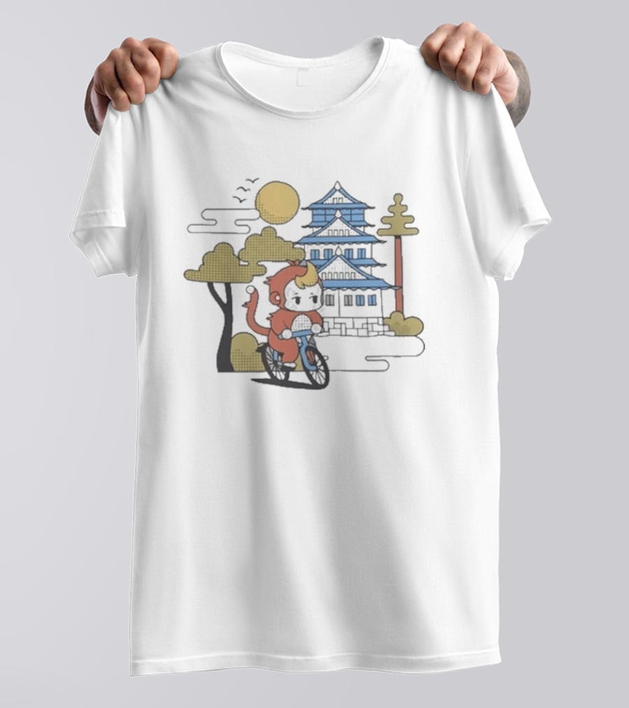 CDawgVA Anime Monkey Riding Motorcycle With Japanese Temple T-Shirt