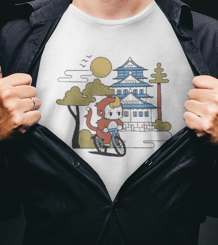 CDawgVA Anime Monkey Riding Motorcycle With Japanese Temple T-Shirt