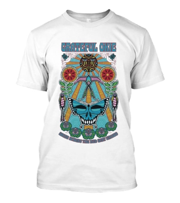 Grateful Okie Going Where The Red Dirt Grows Butterfly And Floral Sunburst T-Shirt