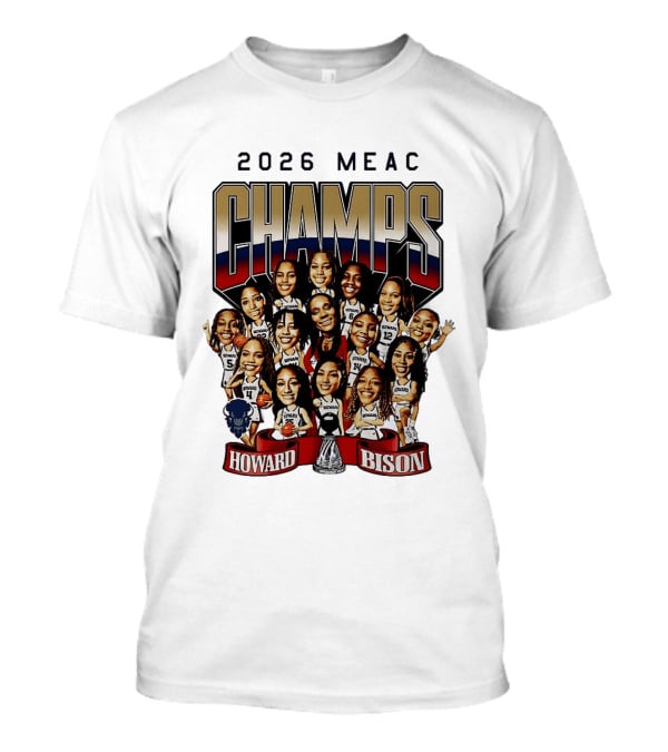 2026 MEAC Champs Howard Bison Women's Basketball Caricature T-Shirt