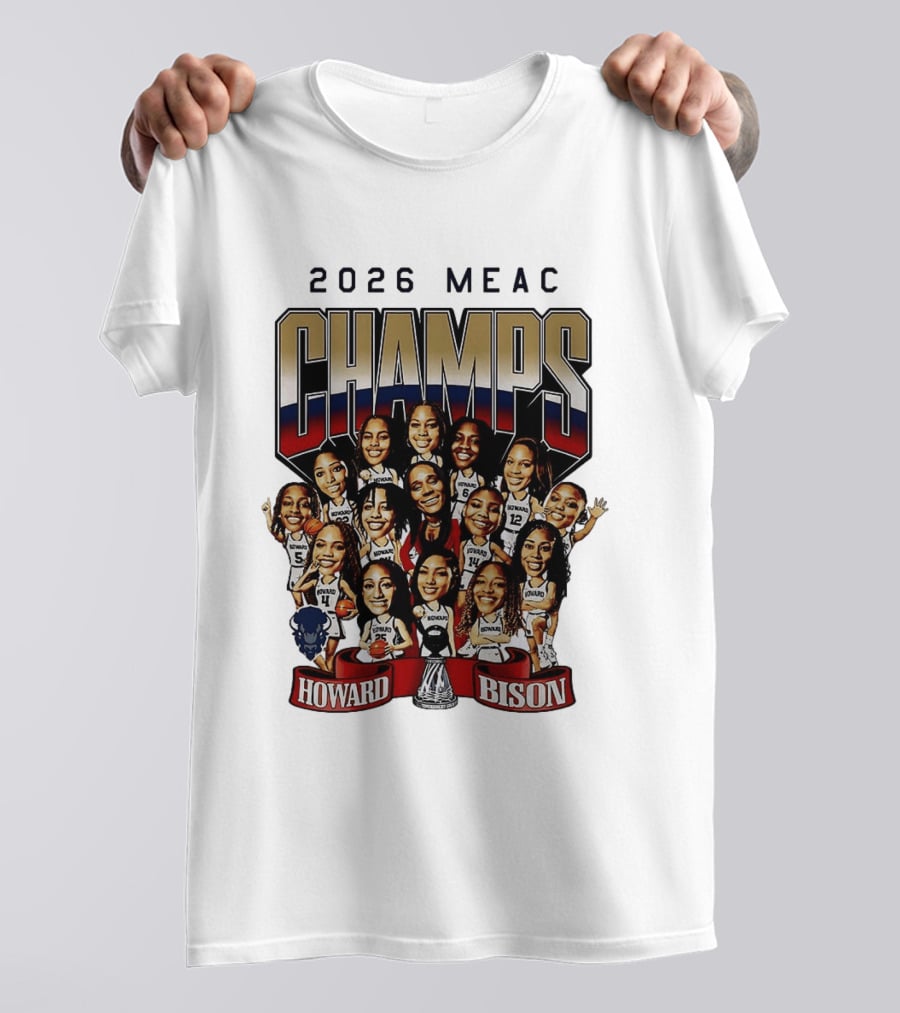 2026 MEAC Champs Howard Bison Women's Basketball Caricature T-Shirt