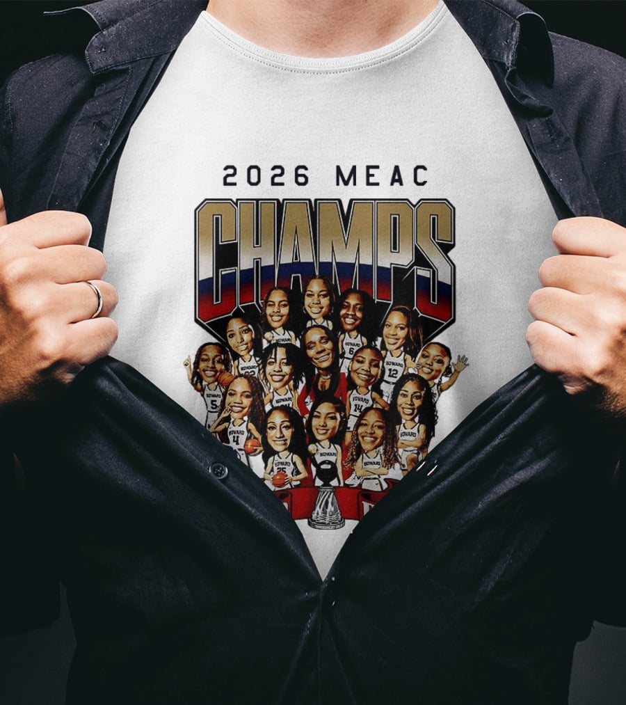 2026 MEAC Champs Howard Bison Women's Basketball Caricature T-Shirt