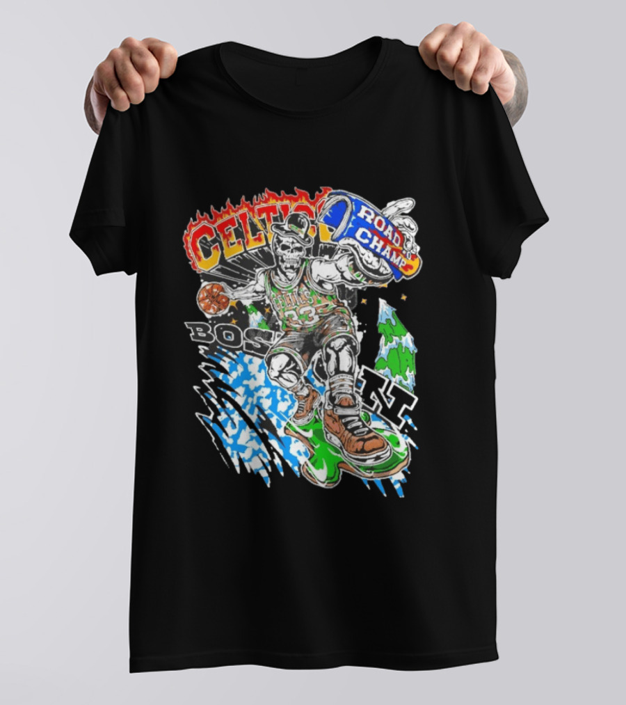 Celtics Road Champ Skull 33 Boston Basketball T-Shirt
