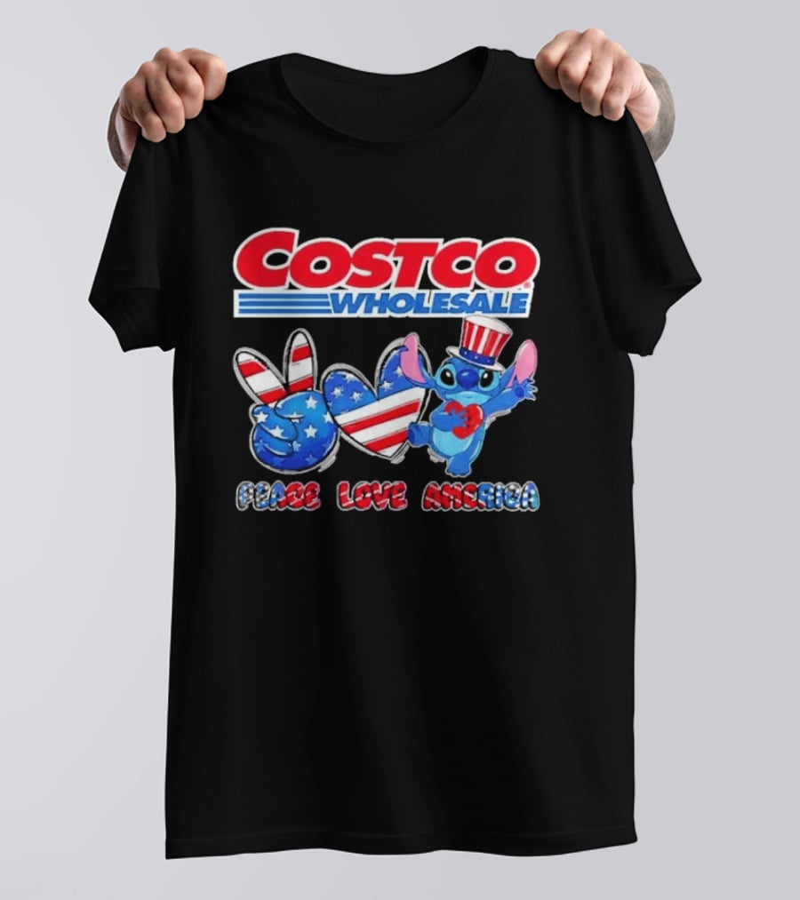 Costco Wholesale Peace Love America Stitch 4th Of July Celebrations T-Shirt