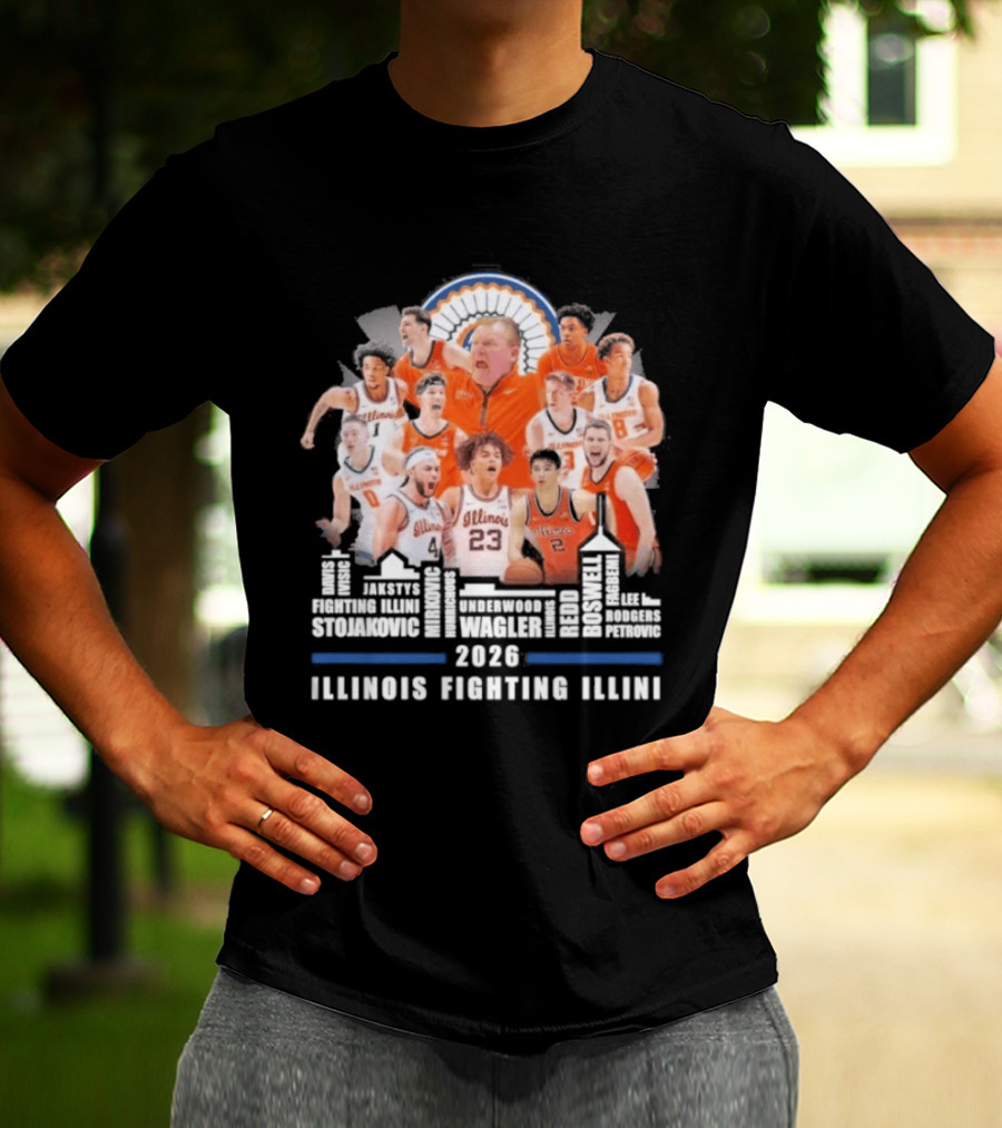 2026 Illinois Fighting Illini Skyline Basketball Team Montage T-Shirt