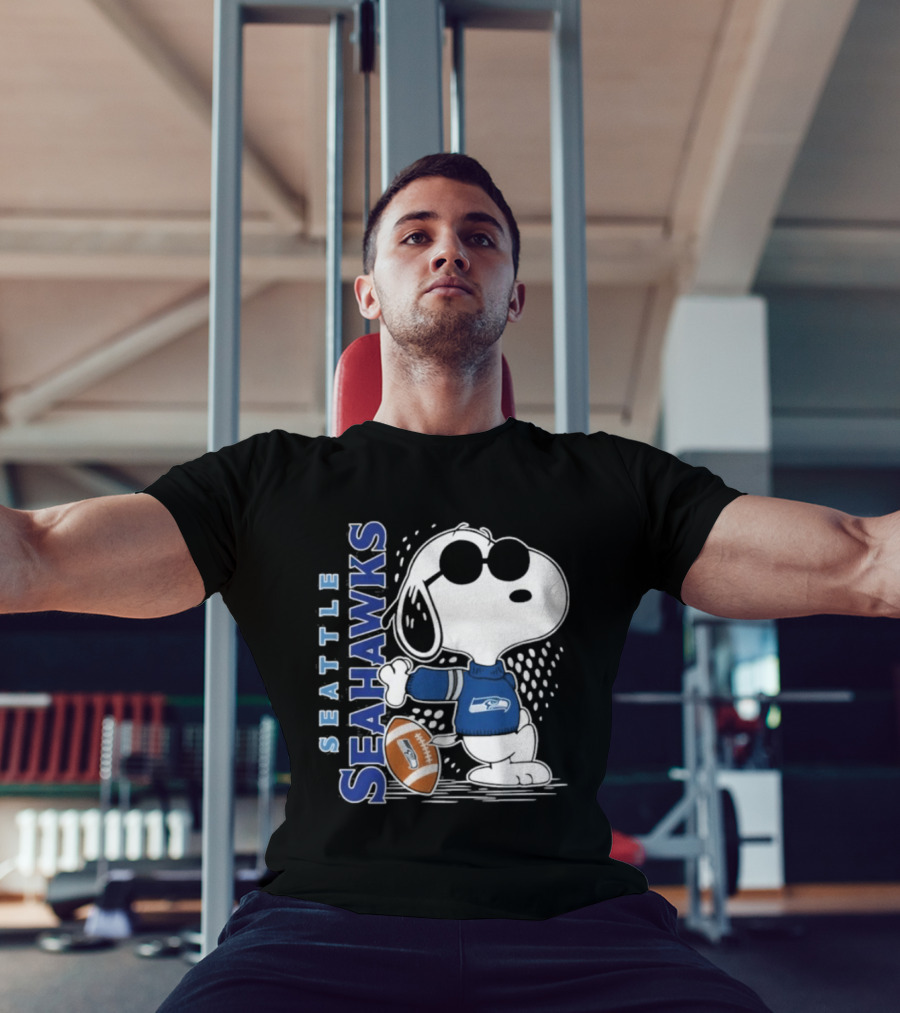 Seattle Seahawks Snoopy Football 2026 Collaboration Peanuts Fan Gear T-Shirt