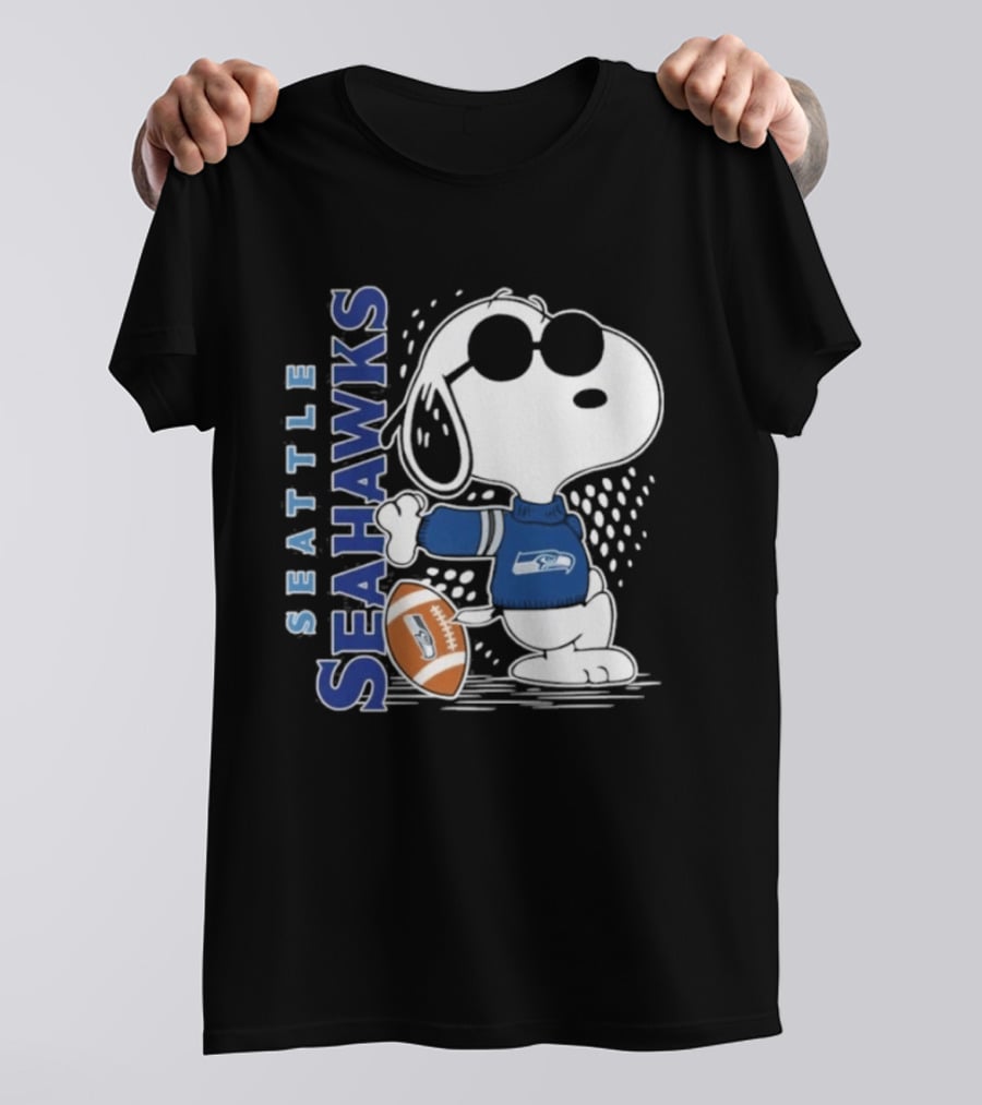 Seattle Seahawks Snoopy Football 2026 Collaboration Peanuts Fan Gear T-Shirt
