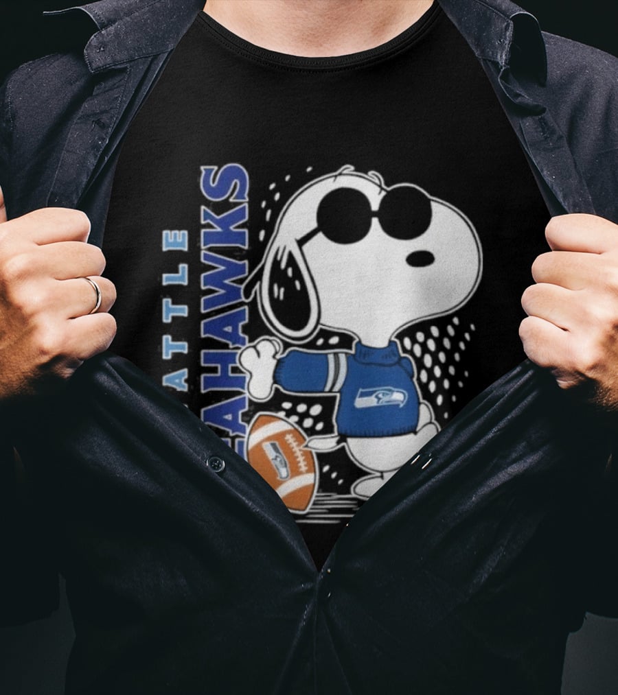Seattle Seahawks Snoopy Football 2026 Collaboration Peanuts Fan Gear T-Shirt